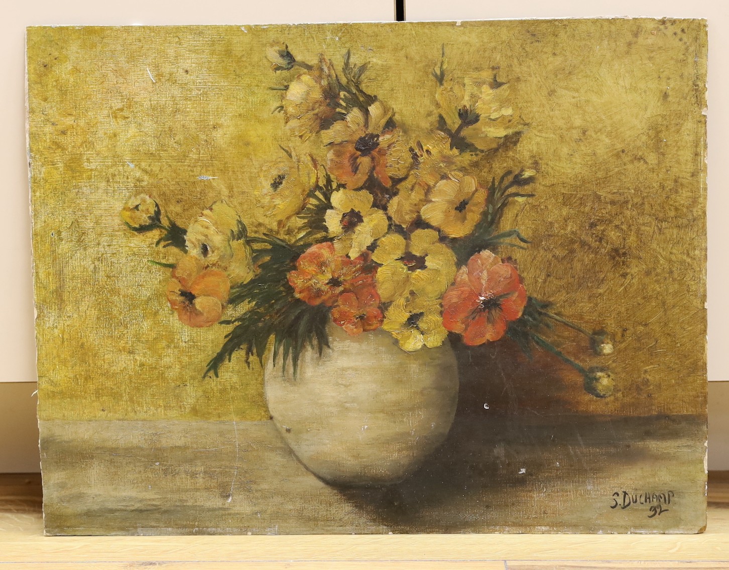 Suzanne Duchamp (1889-1963), oil on panel, still life, signed and dated 1932, unframed, 35 x 45cm